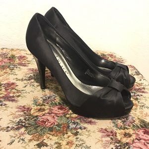 Satin peep toe heels